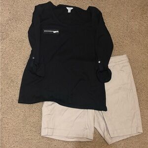 Black Guess Top and Beige Shorts Set